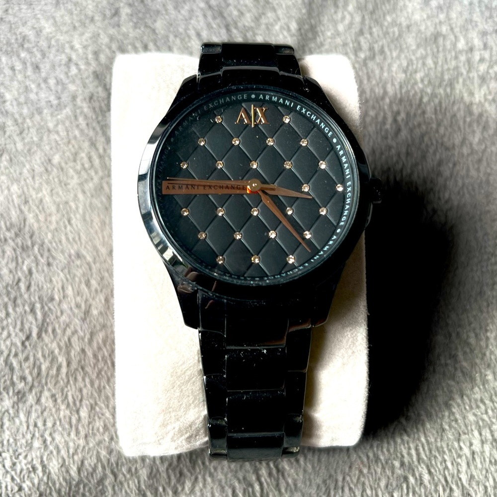 Armani Exchange Black and Rose Gold Watch